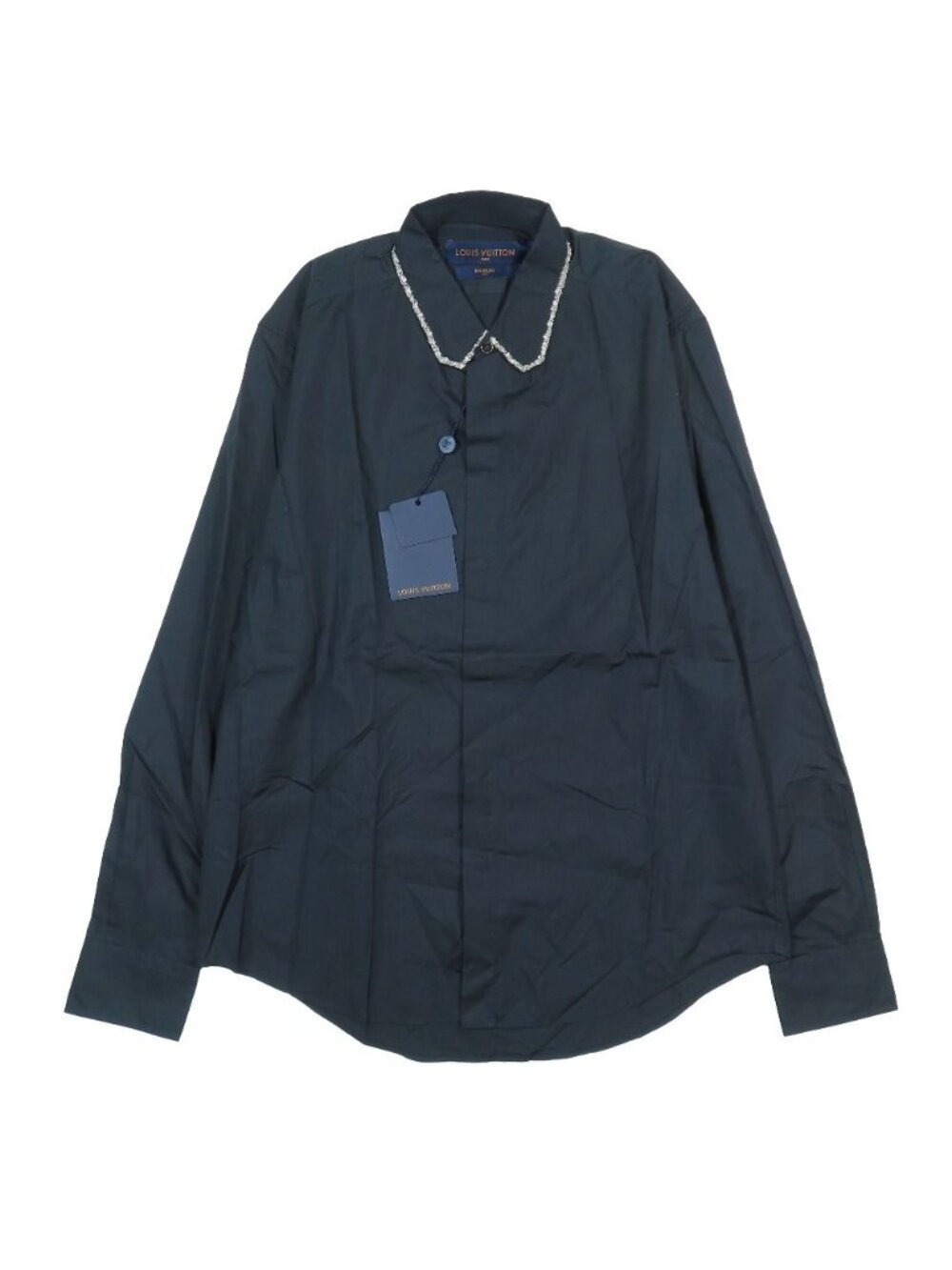 Louis Vuitton Beads Bijou Color Shirt Blouse Monogram Button Cotton Silk Blend